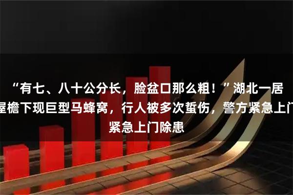 “有七、八十公分长，脸盆口那么粗！”湖北一居民楼屋檐下现巨型马蜂窝，行人被多次蜇伤，警方紧急上门除患